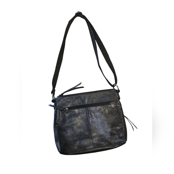 The Sak Black Reseda Multii Zip Embossed Leaf Detail Crossbody Purse 11" x 9" - Picture 4 of 11